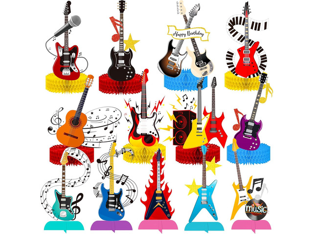 Music Guitar Honeycomb Centerpieces 13Pcs Guitar Birthday Party Table Centerpieces Rock Guitar Table Decorations Music Birthday Party Decoration...