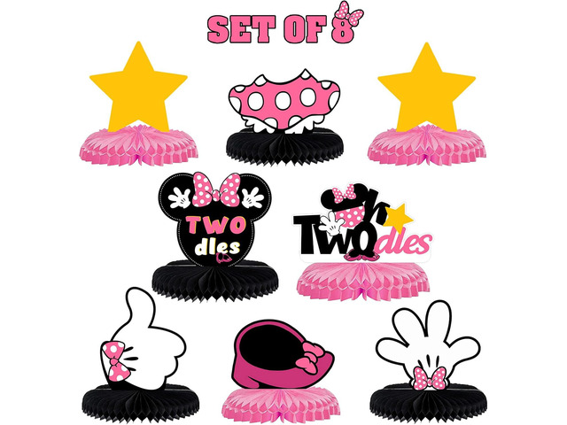 LINGTEER Oh Twodles Birthday Table Honeycomb Centerpieces - Cheers to Girls 2nd Birthday Kids Two Years Old Mouse Themed Party Decorations Sign.