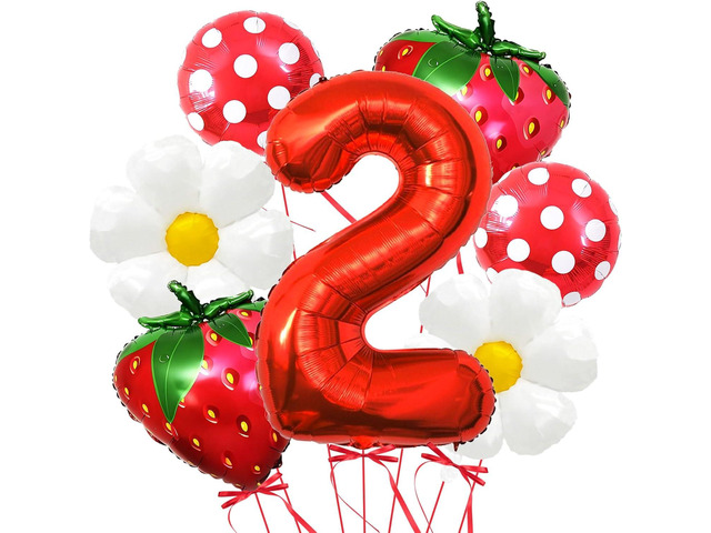 Strawberry Balloons Second Birthday Decorations for Girl, 40 Inch Mylar Red Number 2 Balloons, Strawberry Balloon for Strawberry Party Decorations,...