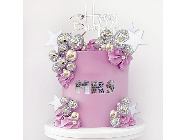 40Pcs Disco Ball Cake Toppers Silver Balls Cake Decorations with Silver Mirror Balls Happy Birthday Cake Topper Star Cake Toppers for 70s 80s 90s...