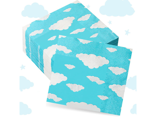 Chengu 100 Pcs Blue Sky Clouds Napkins Cartoon Story Party Favor Disposable Luncheon Napkins Bulk for Cartoon Cloud Themed Kids Birthday Party Baby...