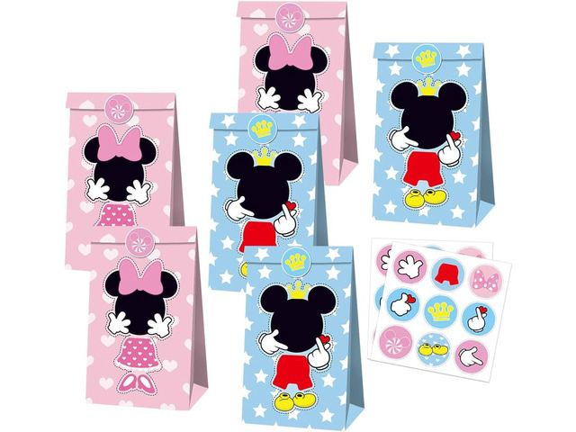 OU RUI 12Pcs Mouse Party Bags With Stickers Paper Supplies Favors Cookie Chocolate Candy Snack Bags Mouse Birthday Party Gift Bag