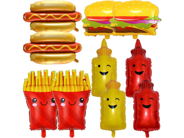 10Pcs BBQ Party Balloons,Food Themed Foil Balloons Hot Dog Hamburger Ketchup French fries Mustard Bottle for Picnic Snacks Baby Shower Birthday...