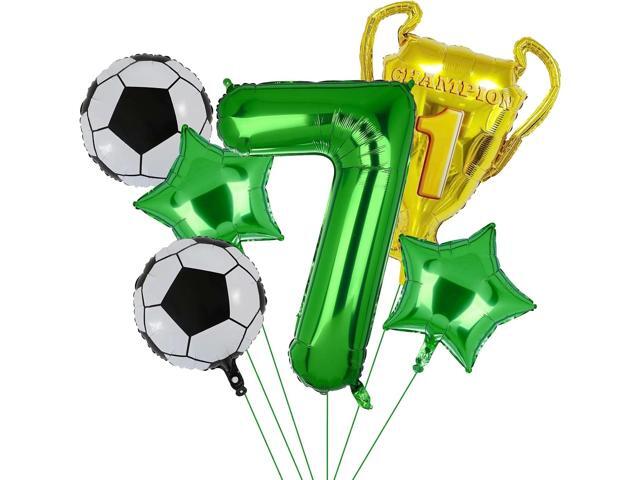 Soccer Balloons 7th Birthday Decoration for Boys, Soccer Balloons Foil Mylar Green Soccer Sports Theme Party Supplies Decor 6Pcs (7th)
