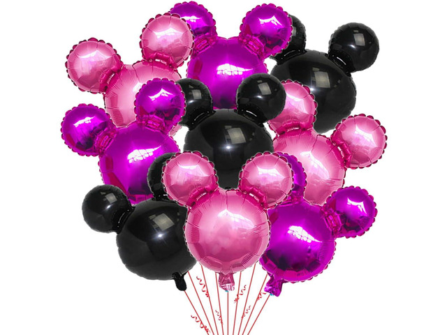 9Pcs Pink Mouse Party Foil Balloons, 27 Black, Rose Red, Pink Balloons, Cartoon Mouse Party, Baby Party, Girl Party, Kids Birthday Theme Party...