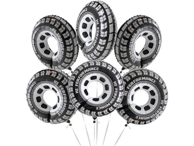 30 Inch Black Car Wheel Tire Party Balloons, Classic Large Racing Car Hot Wheels Mylar Foil Balloon For Men and Boys Racetrack Car Themed Birthday.