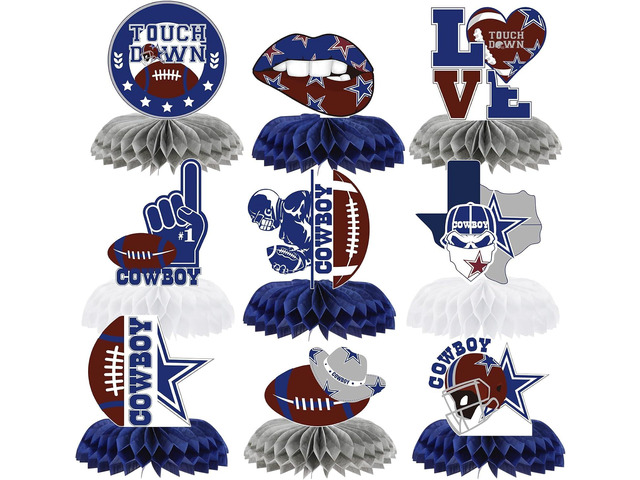 Football Cowboy Party Decorations - 9 Pcs American Cowboy Theme Honeycomb Centerpieces Rugby Table Toppers Decorations Photo Booth Props for Kids...
