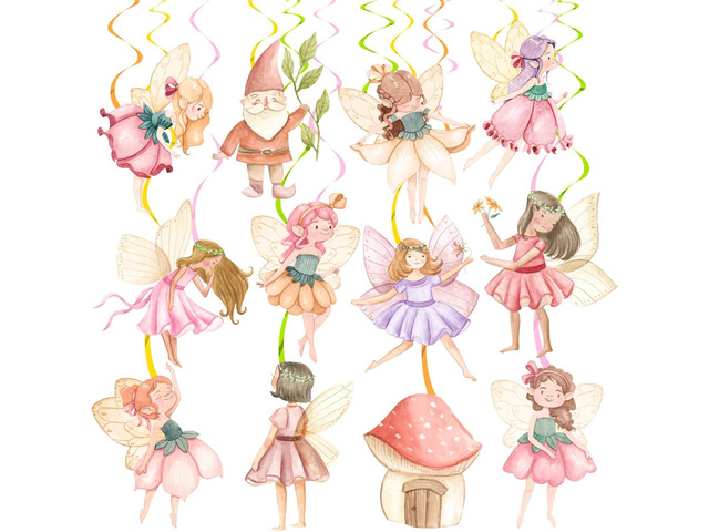 Fairy Party Hanging Swirls Fairy Birthday Party Decorations Fairies Hanging Decor Fairy Garden Swirls Ceiling Streamers for Wonderland Garden Baby...