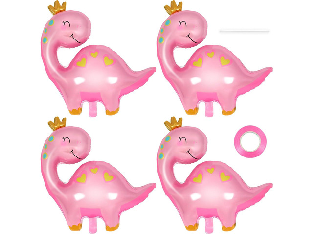4 Pcs Pink Dinosaur Balloons,40 Inch Girl Dinosaur Balloons for Birthday Party,Dino foil Balloon Girls Dinosaur Party Supplies for Baby Shower...