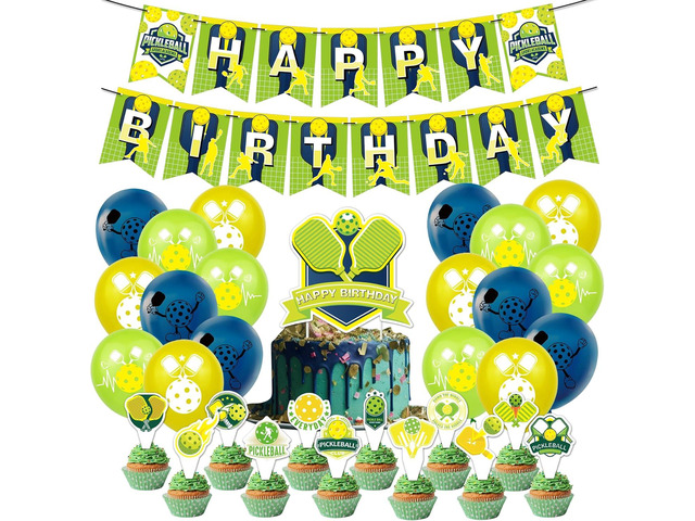 Pickleball Party Decorations Pickleball Birthday Party Supplies Includes Pickleball Birthday Banner Cake Topper Cupcake Toppers Balloons for...