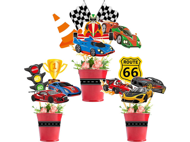 32pcs Race Car Centerpieces Sticks Racing Party Centerpieces Decorations Checkered Party Table Toppers for Racing Car Theme Birthday Party Baby...