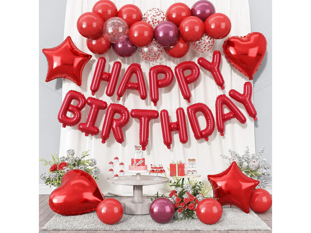 37 Pcs Red Happy Birthday Balloon Banner - 16 in Foil Letter Birthday Balloons Metallic Red and Confetti Balloons 18 in Foil Balloons for Women Men...