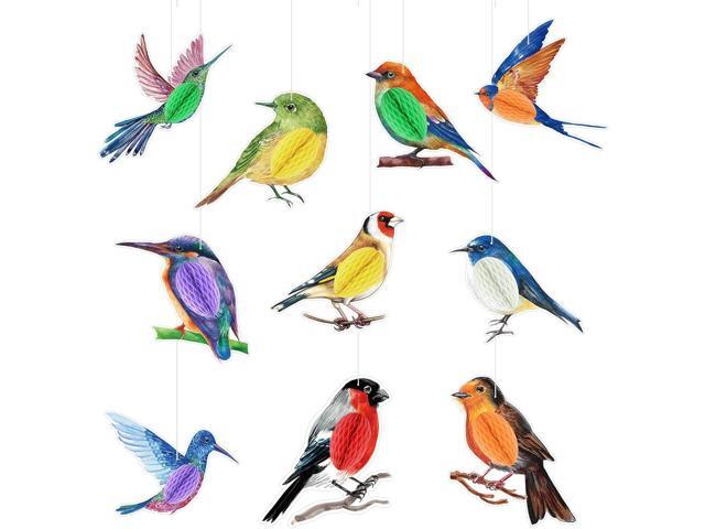 PerKoop 10 Pcs Bird Party Decorations Tropical Bird Honeycomb Paper Cutouts Jungle Rainforest Theme Hanging Parrot Birthday Hawaiian Luau Tiki...