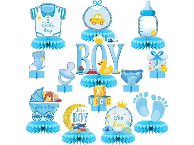 13 Pcs Centerpieces for Tables boy Honeycomb Centerpieces Baby Shower DecorationsIt's a boy party suppliesGender Reveal Baby Shower Centerpiece for...
