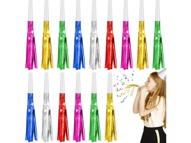 24 Pcs Glitter Noise Makers Metallic Fringed Party Blower for Adults Birthday Graduation New Years Party Favors Supplies (Colorful)