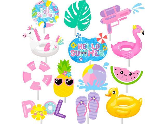 36pc Summer Cupcake Toppers - Pool Party Decorations - Water Themed Birthday Cake Picks for Swimming Baby Shower