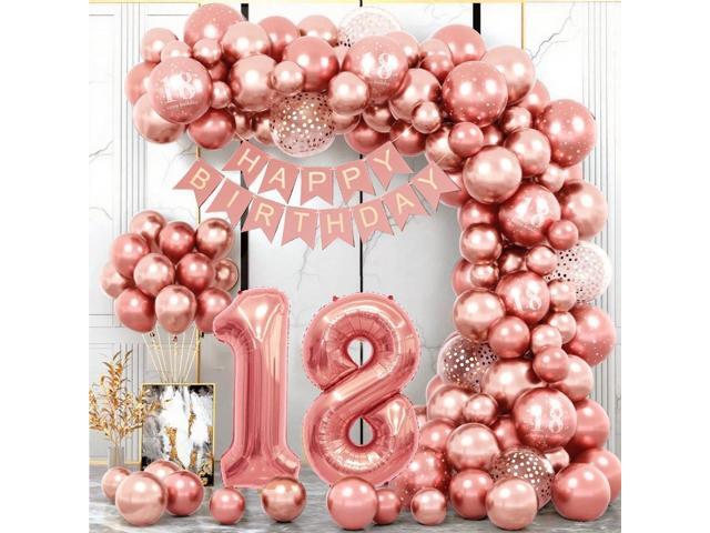 18th Birthday Balloons Decorations Arch for Girl, Rose Gold Vintage Girls 18 Years Old Happy Birthday Decorations 12 inch Latex Balloon Banner,...