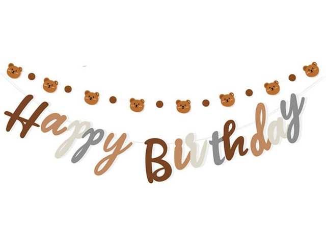 Bear Theme Happy Birthday Banner with Cute Bear Banner, Bday Party Pennant Decor, Wild One Woodland Bear First Birthday Party Supplies