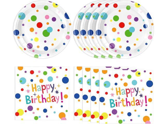 40PCS Happy Birthday Decorations Happy Birthday Party Supplies Set Includes Disposable Paper Birthday Plates and Napkins with Birthday Dots Design...