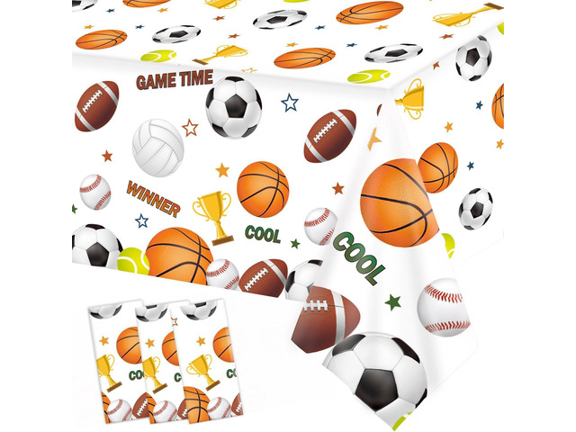 QIYANPAX 3 Pack Sports Birthday Party Decorations Sports Table Cloth Soccer Basketball Baseball Football Tablecloths for All Star Sports Themed...