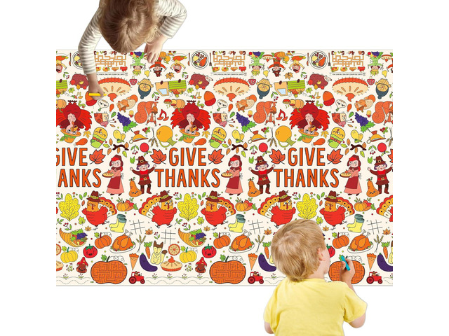 SICOHOME Thanksgiving Coloring Tablecloth for Kids - 100x49 inch Giant Thanksgiving Coloring Poster Art Craft for School Classroom Autumn...