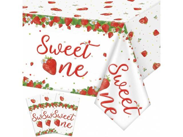Tiamon 3 Pack Strawberry Tablecloths Berry Sweet Table Covers Berry 1st Birthday Table Cloth Strawberry Birthday Tablecloths for Sweet Baby Shower.