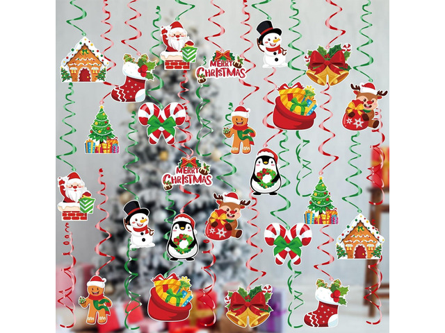 CCINEE 36pcs Christmas Hanging Foil Swirls, Xmas Hanging Decoration Christmas Foil Ceiling Hanging Swirls for Indoor Outdoor Christmas Holiday...