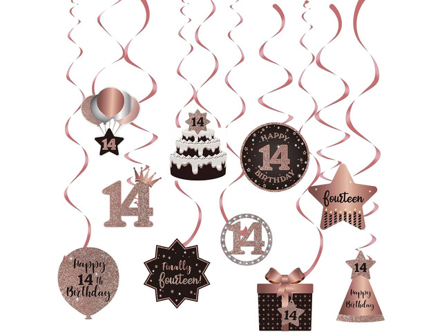 BRT Bearingshui Happy 14th Birthday Party Hanging Swirls Streams Ceiling Decorations, Celebration 14 Foil Hanging Swirls with Cutouts for 14 Years...