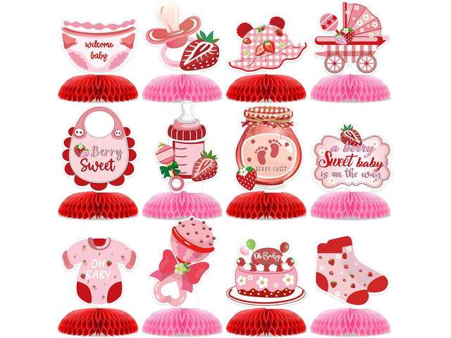 12Pack Strawberry Honeycomb Centerpiece Table Party Decorations-Strawberry Honeycomb Centerpiece Theme Party Decorations Honeycomb Center Tables...