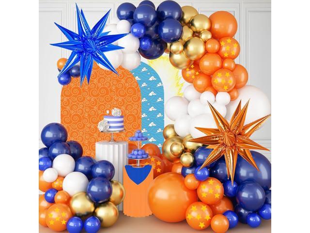 112 Pcs Blue Orange Gold Balloon Garland Arch Kit, Pentagram Print Balloons For Cartoon Themed Birthday Party Decorations Boys Girls Gatherings...