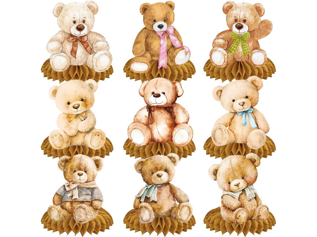 10pcs Bear Baby Shower Honeycomb Centerpieces Bear Birthday Party Supplies Bear Baby Shower Decorations Teddy Bear Table Toppers for Teddy Bear...