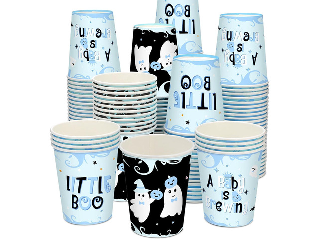 Dandat 120 Pack Halloween Baby Shower Cups Disposable A Baby Is Brewing Cups Halloween Little Boo Decorations Gender Reveal Party Supplies 9 oz for...