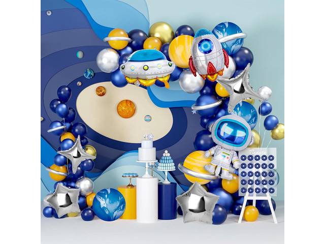 LovesTown Space Balloons Garland Arch Kit, 120 PCS Universe Outer Space Planets Party Decorations UFO Rocket Astronaut Foil Latex Balloons for Boys...