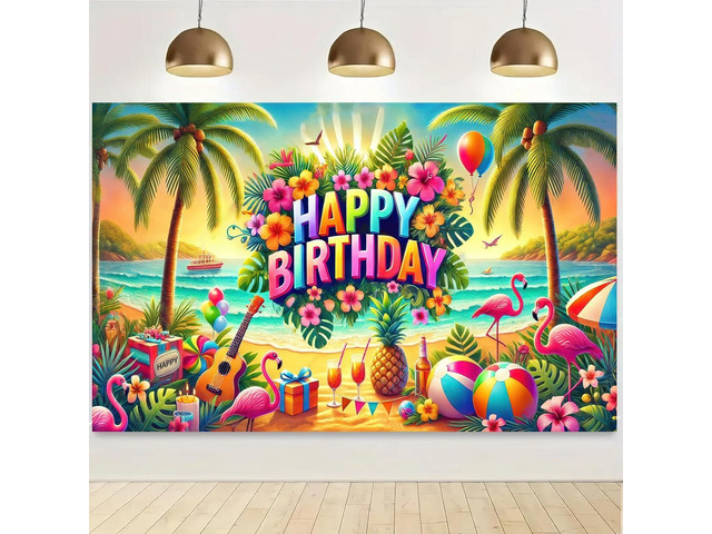 BlissYard Hawaiian Birthday Banner Tropical Party Backdrop Luau Celebration Decor Happy Birthday Sign Beach Theme Background Hawaiian Banner...