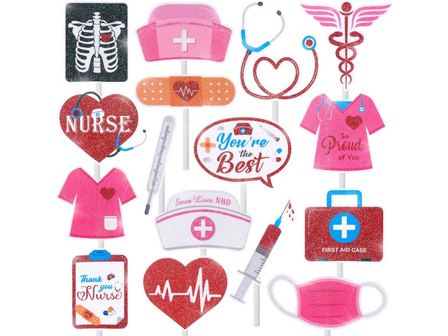 36pcs Nurse Cupcake Toppers Nurse Graduation Party Cake Decoration Medical Rn Party Supplies Favors for Nursing Theme Baby Shower Supplies