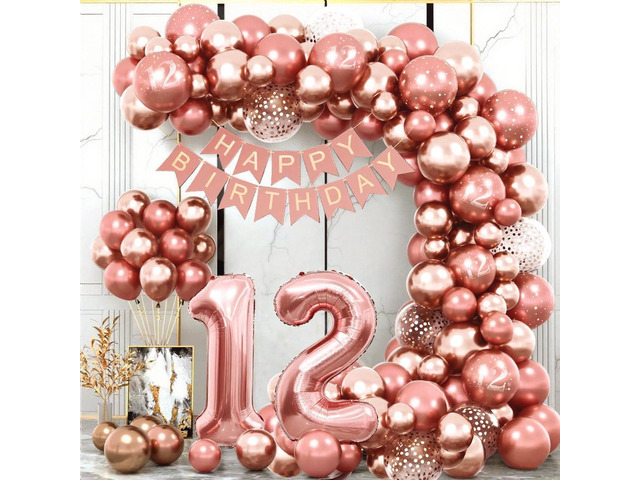 12th Birthday Balloons Decorations Arch for Girl, Rose Gold Vintage Girls 12 Years Old Happy Birthday Decorations 12 inch Latex Balloon Banner,...