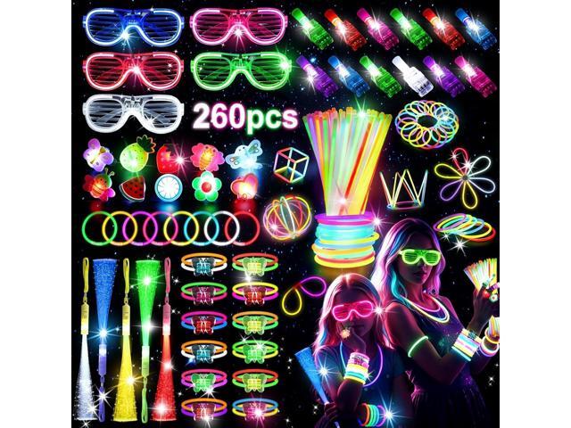 LovesTown 260PCS Glow in the Dark Party Supplies for Kids Adults, Light up Party Favors with LED Glasses Glow Sticks Bulk Finger Lights Light up.