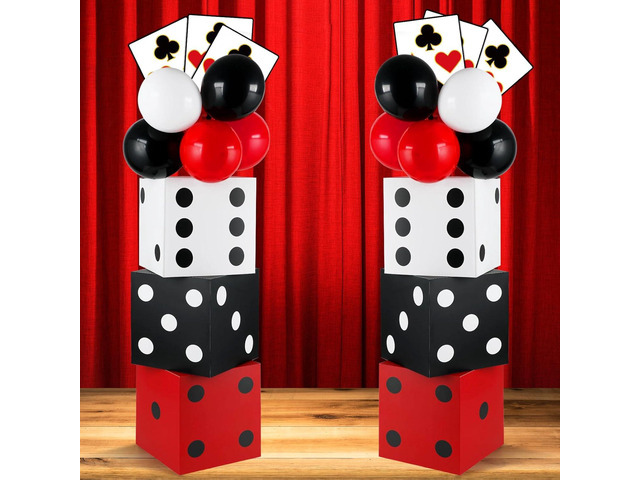 CHUNNIN 60 Pcs Casino Theme Party Decoration Casino Party Boxes Balloon Poker Cards 11 Inch Large Dice Favor Boxes 6 Pcs Jumbo Playing Cards for...