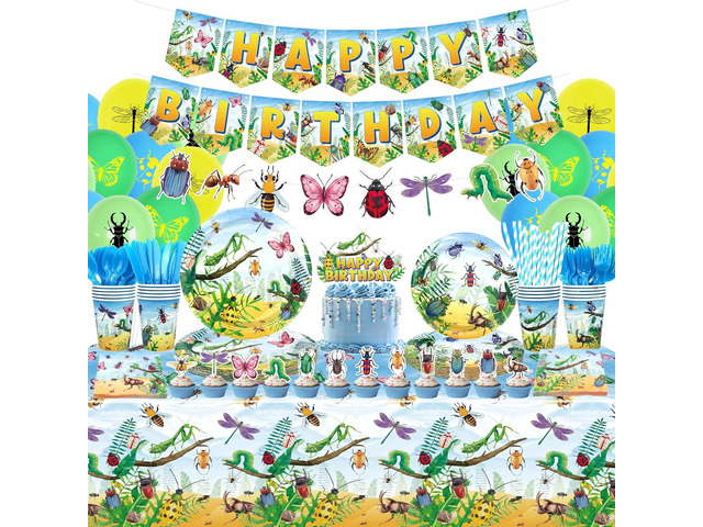 Bugs Birthday Party Decorations - Insect Party Supplies, Plates Cups Napkins Tablecloth Cutlery Happy Birthday Banner Balloon Cake Toppers for...