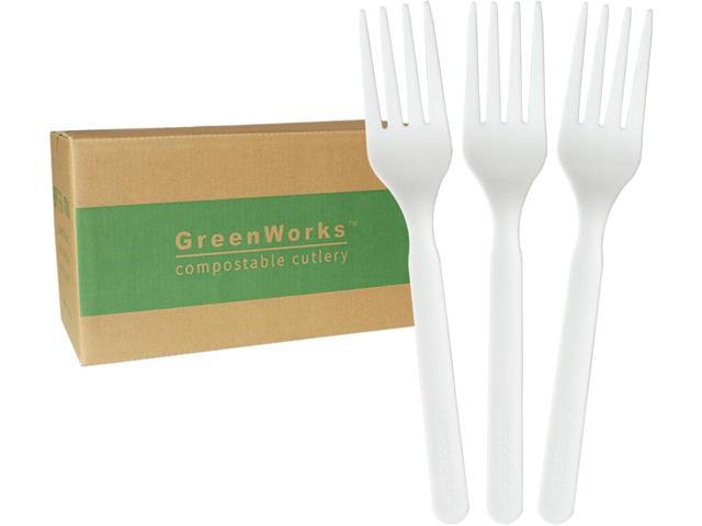 GreenWorks 1000 Count 6' Compostable Forks, BPI Certified,Bulk Cutlery Utensils Fork
