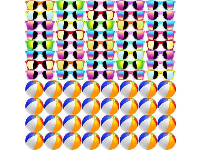 60Pcs Sunglasses Beach Balls Bulk Party Favors for Kids 30Pcs Neon Sunglasses 30Pcs 12' Beach Balls Kid Boys Girls Graduation Party Supplies for...