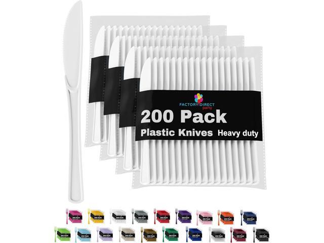 Party Solids White Plastic Knives 200 Pcs White Knives Disposable Utensils Heavy Duty Plastic Cutlery Set Disposable Cutlery Sets Flatware Sets...