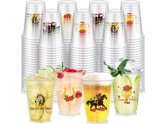 Kochorie 120 Pieces Derby Disposable Plastic Cups Bulk 16 Ounces Clear Kentucky Horse Race Party Cups Derby Drinking Printed Cups for Kentucky...