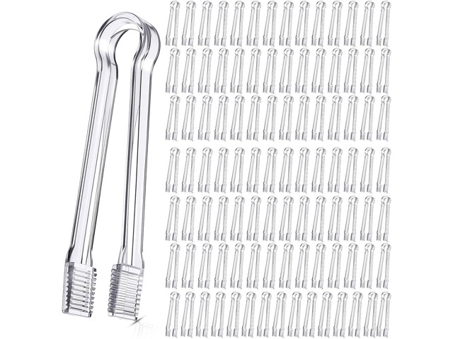 Nuogo 100 Pcs Plastic Buffet Serving Tongs 6.3 Inch One-off Clear Kitchen Tongs Mini Serving Utensils for Food Ice Salad Buffet Barbecue Cookies...