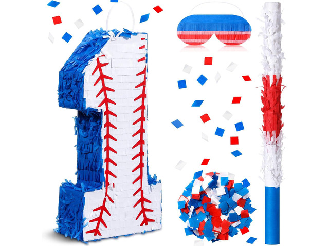 HyDren Baseball Piñata Baseball Party Decorations Number Piñata with Bat, Blindfold and Confetti, 16 Inch Sports Themed Birthday Party Supplies for...