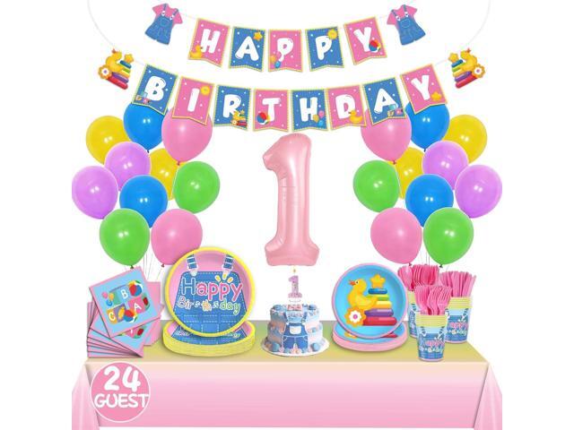 English Teacher Party Supplies, Fufuddz Rainbow Birthday Decorations Cartoon Teacher Party Plates and Napkins for Girls Boys 1st Birthday Banner...