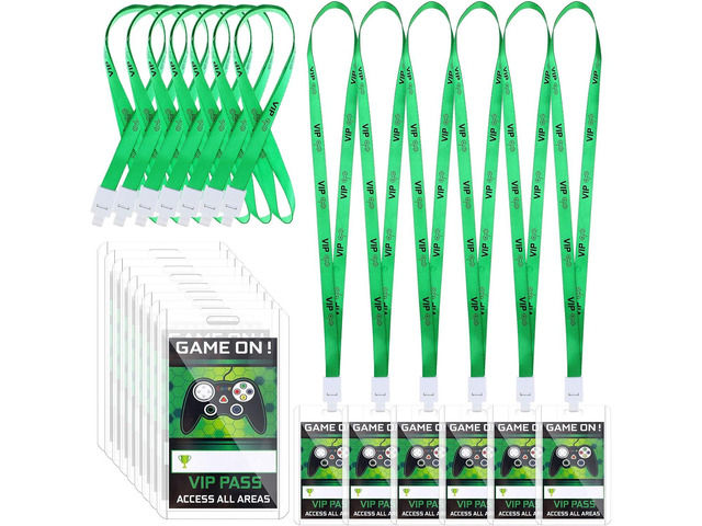 Tenceur 30 Pcs Video Game Party Favors VIP Lanyards Video Game ID Badge Holder VIP Pass Holder Tickets Invitation Party VIP Pass Lanyards for...