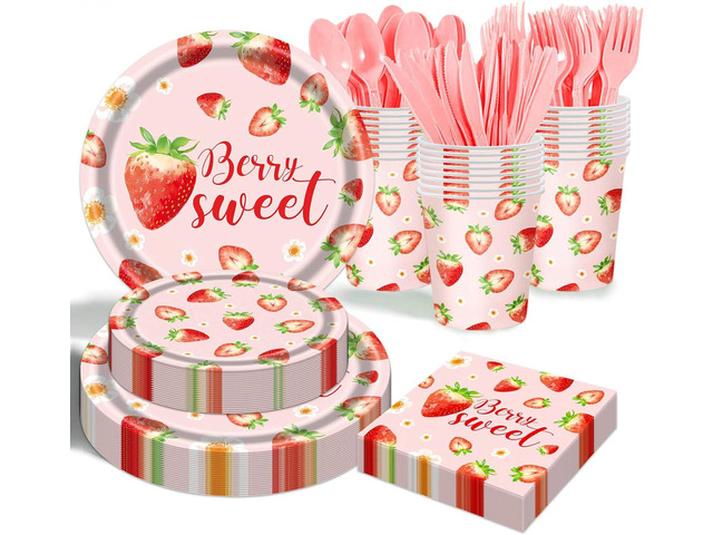 Strawberry Plates and Napkins Tableware Set - 175 Pcs Strawberry Baby Shower Party Birthday Supplies, Strawberry Shortcake Birthday Decorations for...