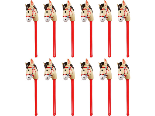 12PCS Inflatable Stick Horse,Blow Up Horse Head on Stick Pony Costume Western Cowboy Cowgirl Baby Shower Birthday Party Decorations Halloween...
