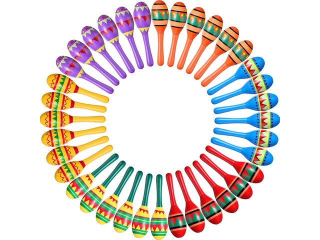 Hungdao 36 Pcs Mini Mexican Fiesta Wooden Maracas Bulk 6 Designs Wooden Maracas Noisemaker for Fiesta Party Favors Cinco De Mayo Party Supplies...